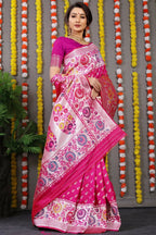 Jyoti Fashion Women's Rani Pink Banarasi Silk Zari Woven Saree with Blouse