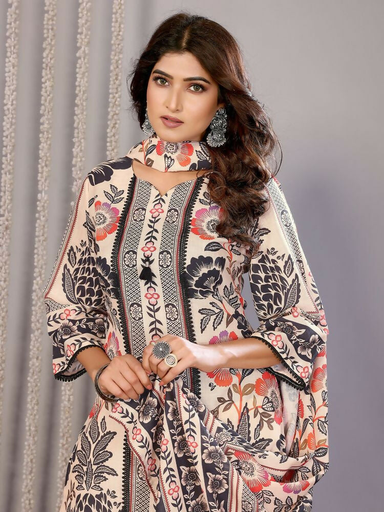 Joban Fashion Women Cream Linen Printed Stitched Kurta Set - Distacart