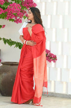 Beatitude Red Cotton Ghicha Pallu Saree