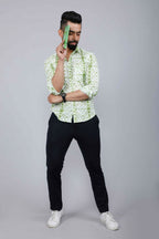 Miravan Men's Premium Green and White Slim Fit Tie Dye Cotton Shirt