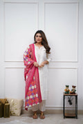 The52 Off White Beautiful Embroidered Viscose Chanderi Fabric Straight Kurta Pant with Dupatta Set - Distacart