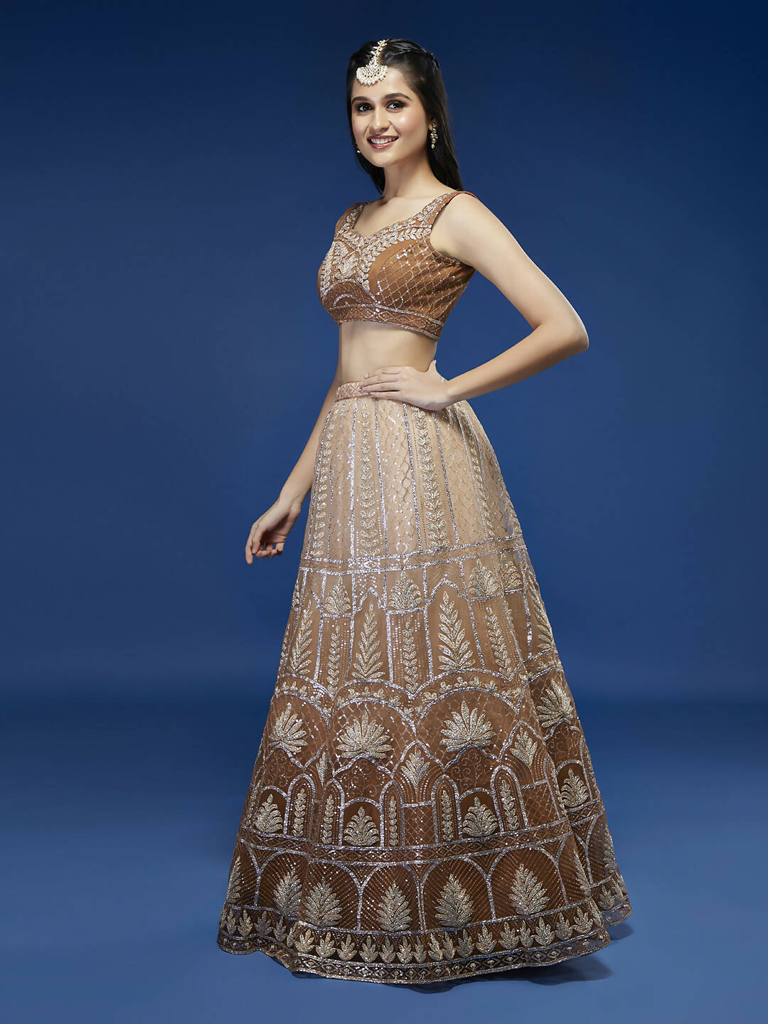 House of Panchhi Rust Net Gotapatti Work Lehenga & Blouse with Dupatta