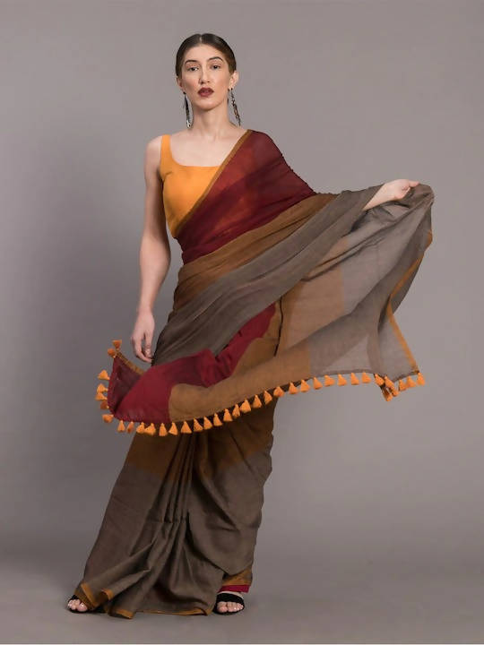 Suta Grey Maroon Colourblocked Pure Cotton Saree - Distacart