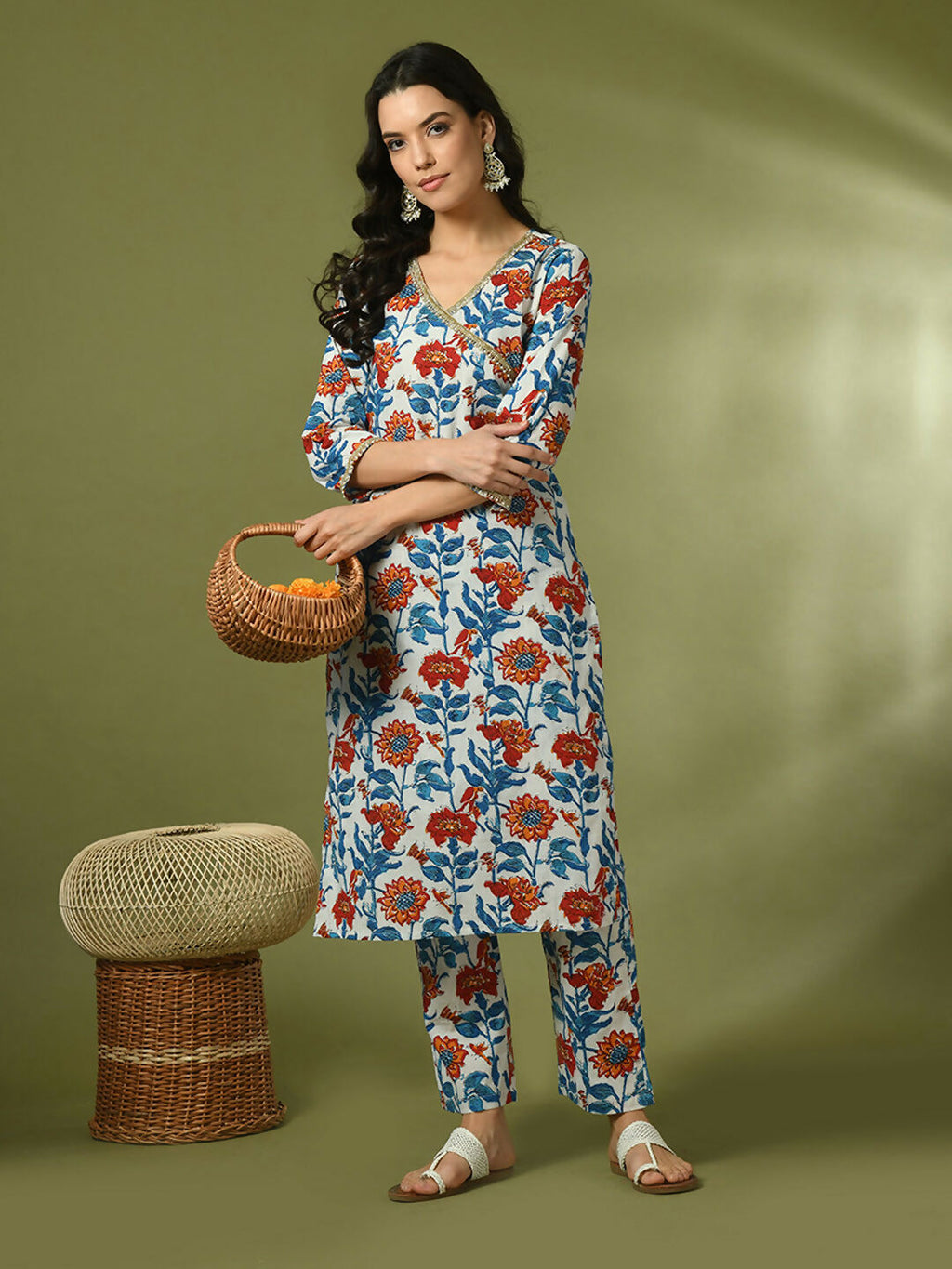 Myshka Women's Multi Printed Cotton Straight Party Kurta Set