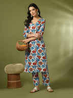 Myshka Women's Multi Printed Cotton Straight Party Kurta Set