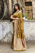 Joban Fashion Olive Green Pure Katan Pure Handloom Banarasi Silk Saree