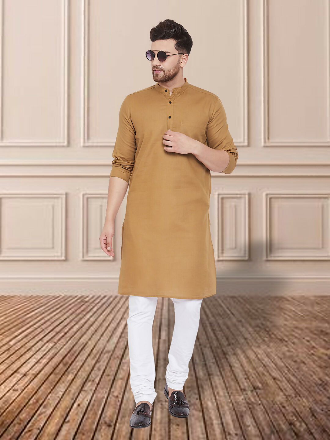 Even Apparels Men's Pure Cotton Beige Kurta