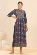 Juniper Womens Indigo Rayon Foil Printed Maxi Dress With Puff Sleeve - Distacart