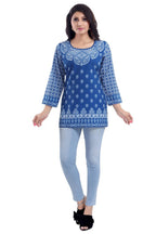 Snehal Creations Royal Blue Faux Crepe Short Kurti Tunic Top