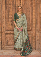 Light Green Silk Geometric Printed Saree With Unstitched Blouse Piece - Aanchal
