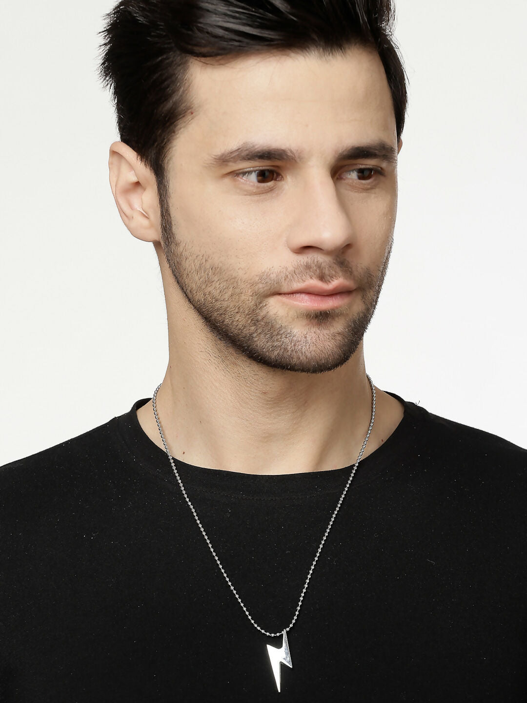 NVR Men's Set of 2 Black & Silver Flash Pendent With Chain