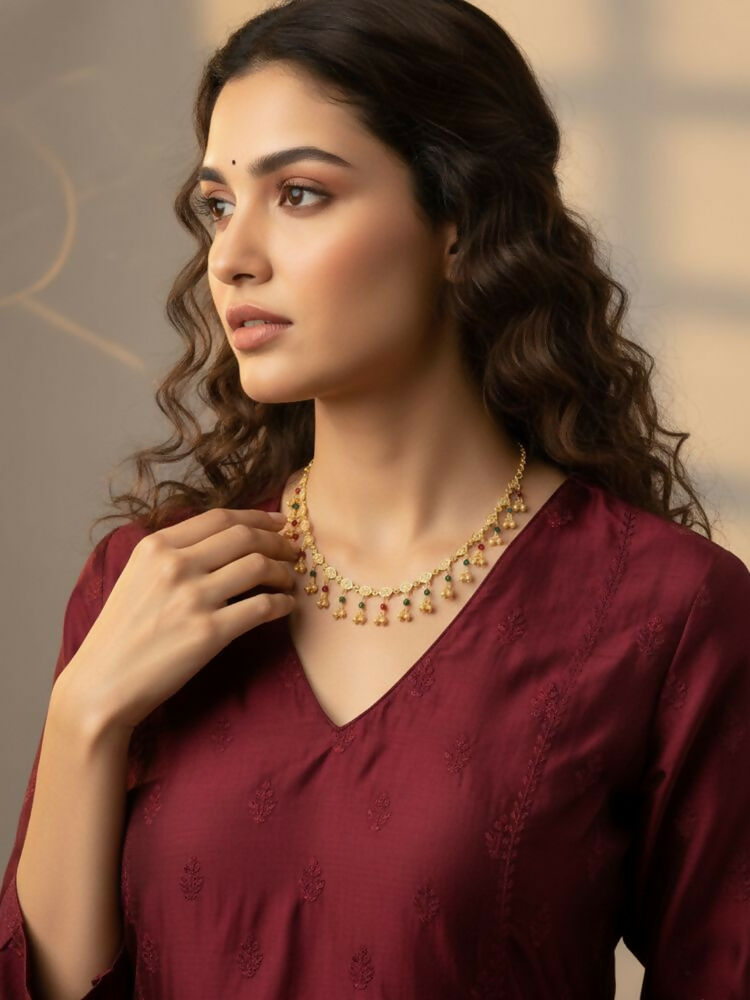 NVR Women Gold Plated Multicolour Minimal chain - Distacart