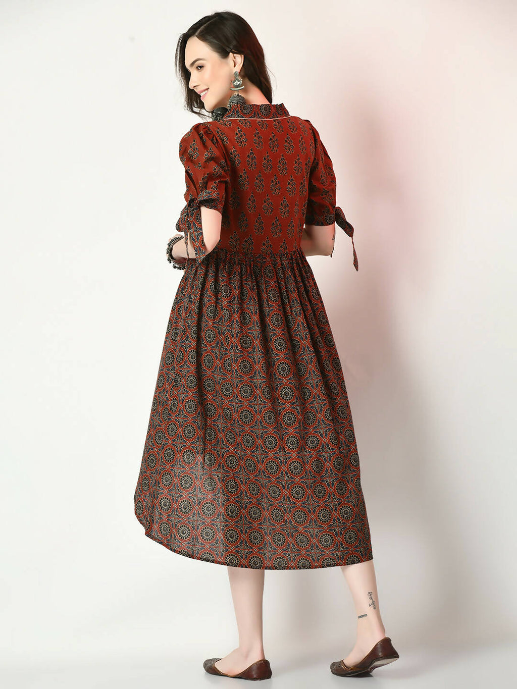 Myshka Women's Rust Empire Printed Dress - Distacart