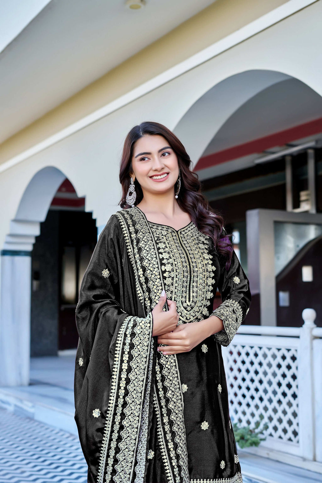 Teeya Creation Black Color Chinon Silk Heavy Embroidery Work Wedding Wear Sharara - Distacart