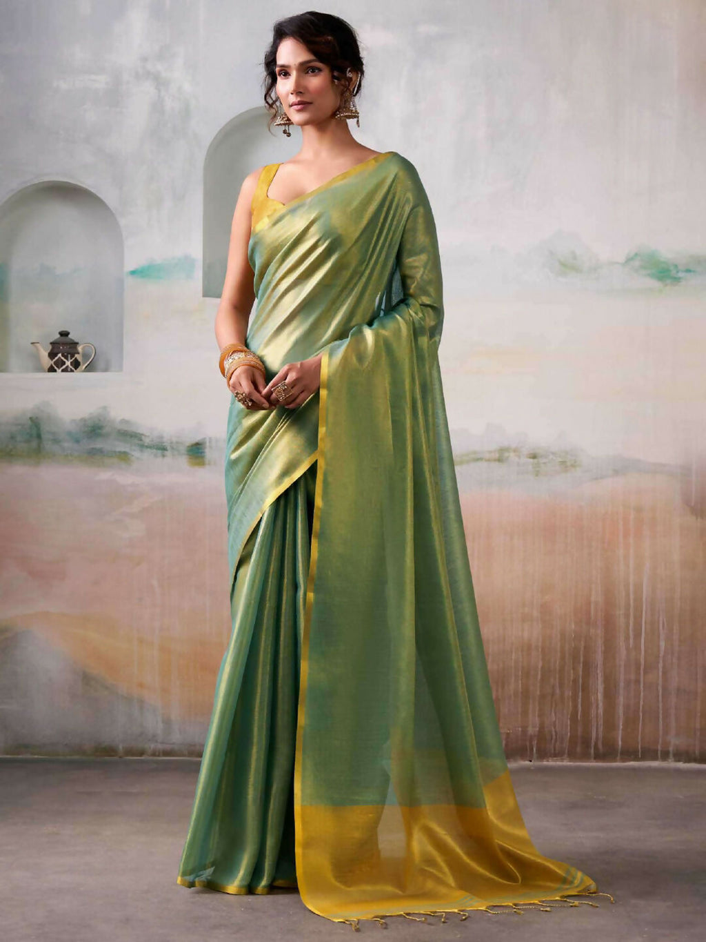 Shree Shyam Fashion Tissue Silk Light Green Saree - Distacart