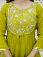 The52 Liril Women's Beautiful Embroidered work Chinon Fabric with Flared Kurta, Pant and Dupatta Set - Distacart