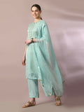 Myshka Women's Sea Green Solid Straight Party Kurta Set With Dupatta