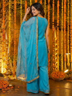 Joban Fashion Blue Silk Embroidered Sharara Set - Distacart