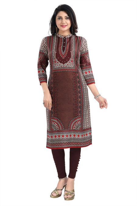 Snehal Creations Beautiful Brown Digital Print Masleen Long Kurti Tunic