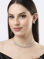 NVR Women Silver-Plated American Diamond Jewellery Set Necklace & Earrings - Distacart