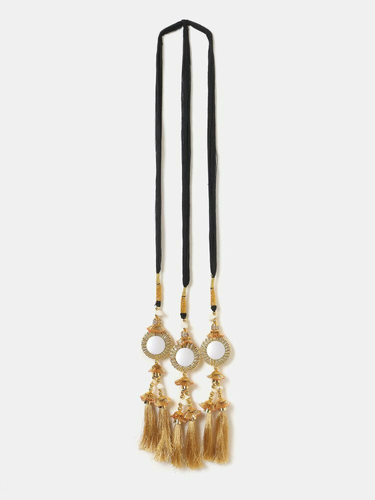 Ruby Raang Gold Gota Pati Work And Threads With Pearls And Black Thread And Mirrors - Distacart