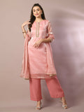Myshka Women's Pink Solid Straight Party Kurta Set With Dupatta