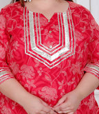 Miravan Plus Size Women'S Red Cotton Gota Work Kurta With Palazzo - Distacart