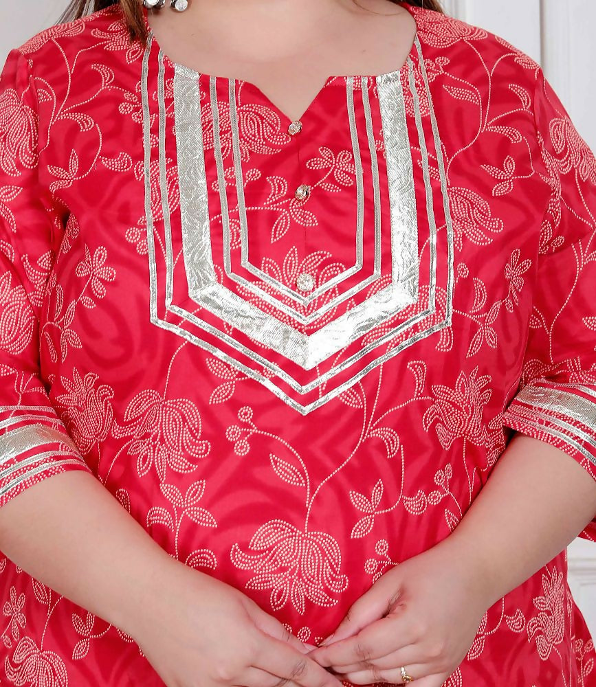 Miravan Plus Size Women'S Red Cotton Gota Work Kurta With Palazzo - Distacart