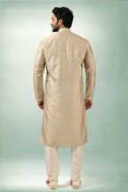 Raivat Ethnic Art Silk Printed Work Kurta Pajama In Beige Colour