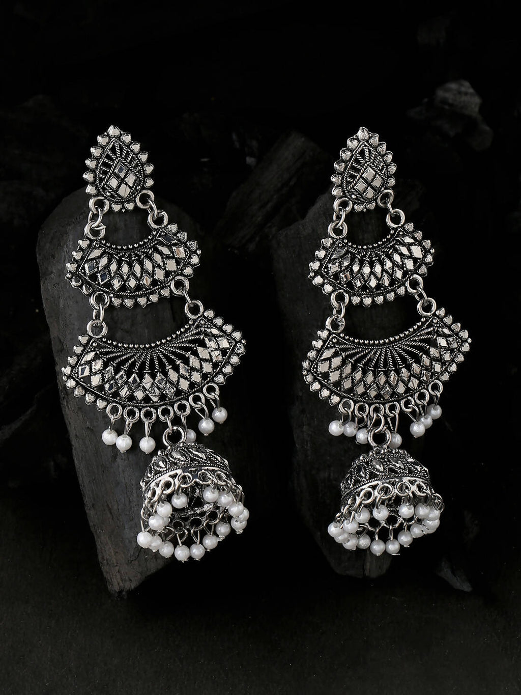 NVR Women Silver Toned Contemporary Jhumka Earrings - Distacart