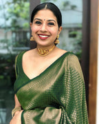 DEIANA'S Beautiful Designer Golden zari Soft Lichi Silk Saree - Green