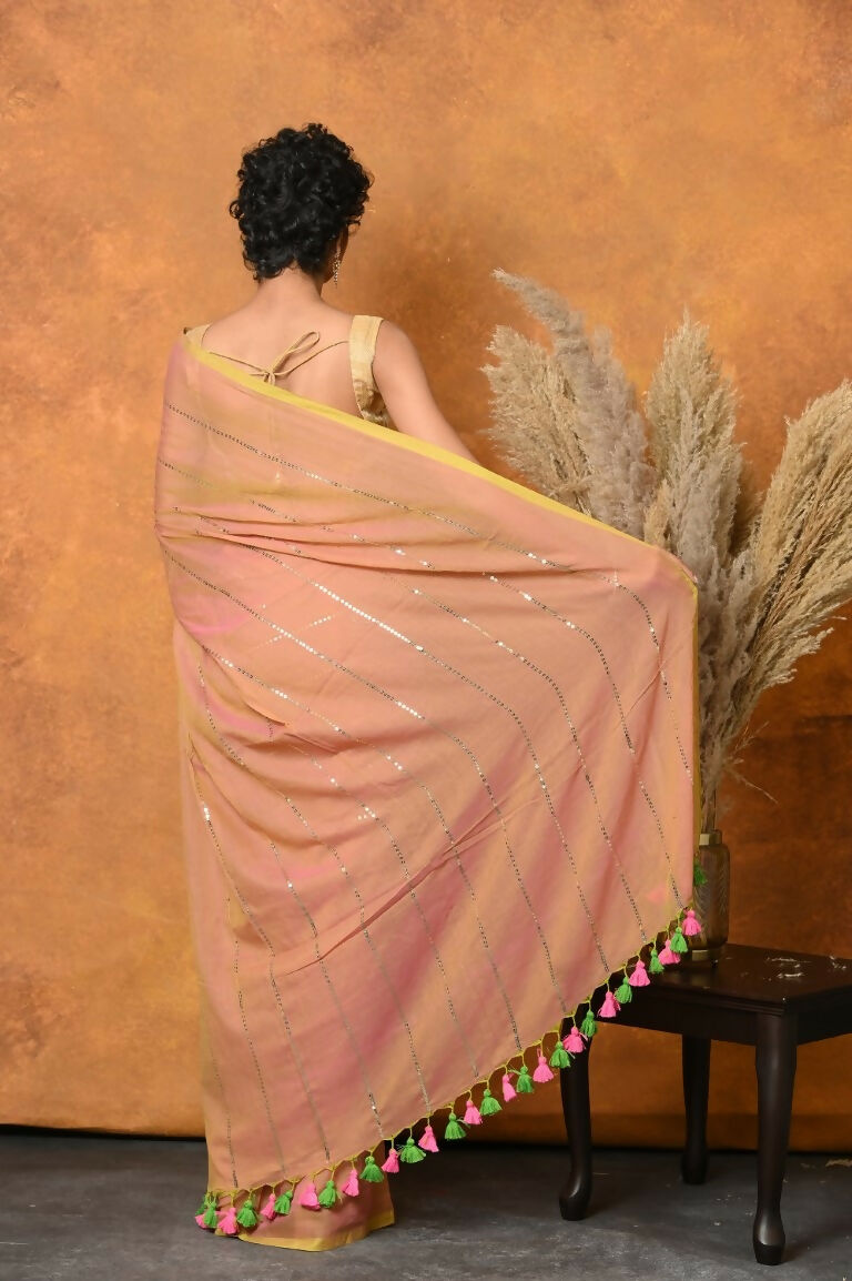 Very Much Indian Designer Mul Cotton Handloom Saree with Sequins - Peach