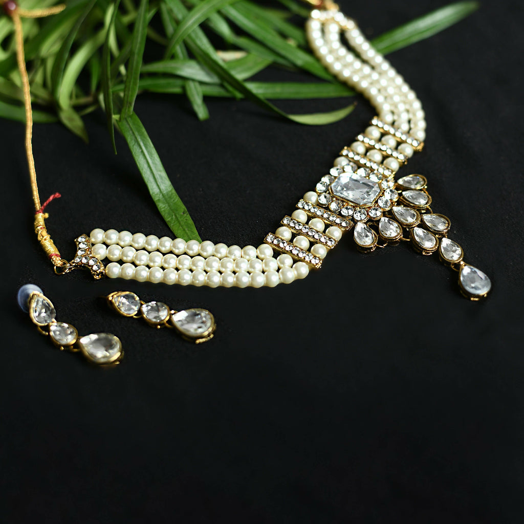 Mominos Fashion Johar Kamal Gold-Plated Brass Finish Kundan/Stone Choker For Women (White) - Distacart