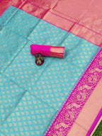 DEIANA'S Beautiful Designer Golden zari Soft Lichi Silk Saree - Sky
