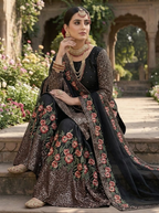 Teeya Creation Black Fendy Silk Heavy Embroidery Work Party Wear Sharara Suit - Distacart