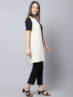 Even Apparels White Polywool Open Front Corduroy Women's Long Coat