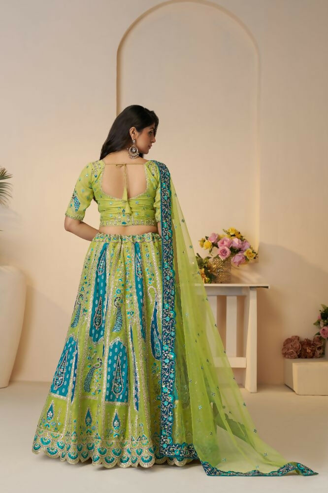 Kesar Fab Green Banarasi Silk Embroidered Lehenga