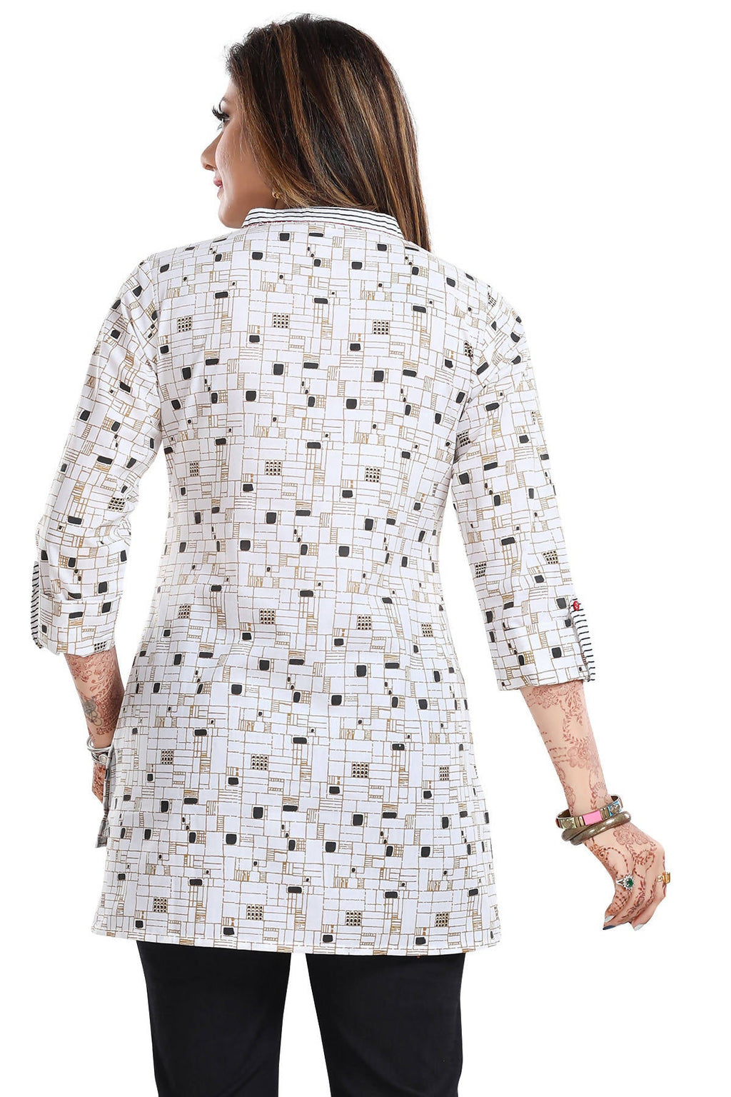 Snehal Creations Vibrant Vigour White Cotton Printed Short Tunic - Distacart