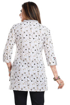 Snehal Creations Vibrant Vigour White Cotton Printed Short Tunic - Distacart