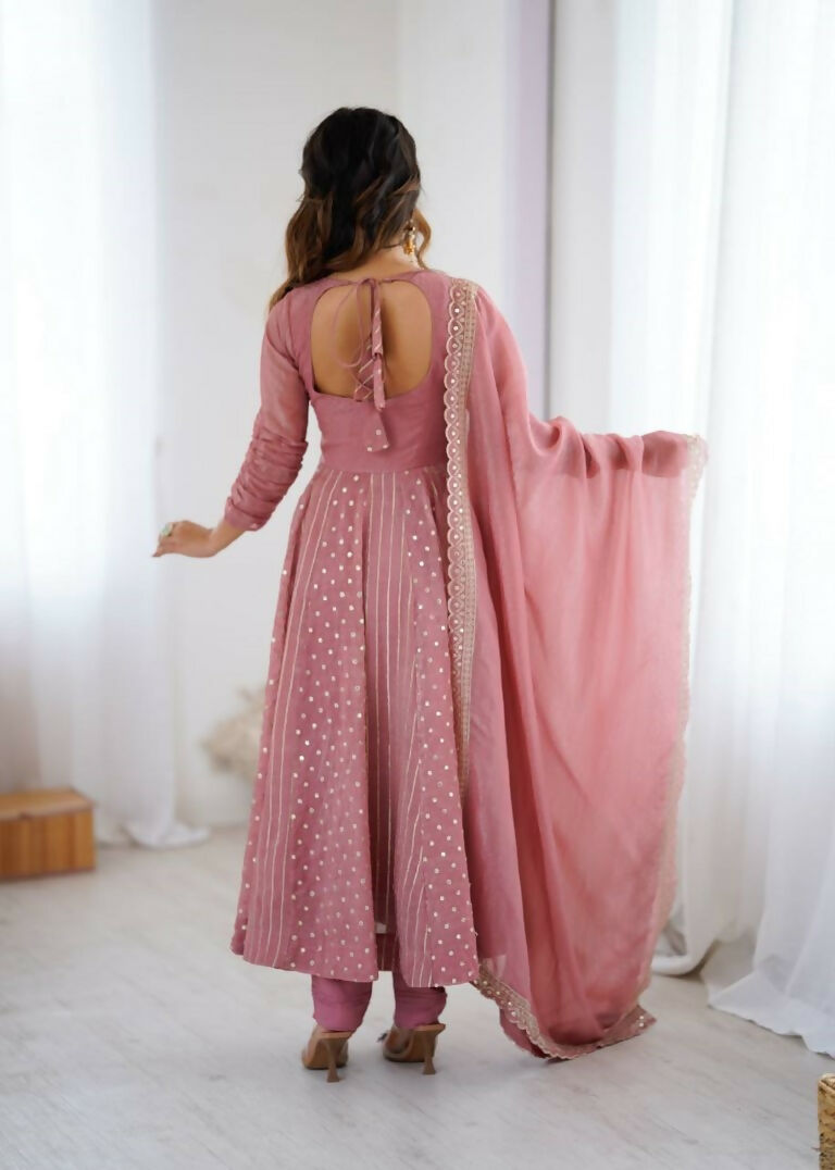 Teeya Creation Baby Pink Color Heavy Crunchy Silk Embroidery Work Gown - Distacart