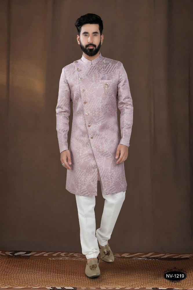 Joban Fashion Men's Pink Woven Jacquard Kurta with Pyjama