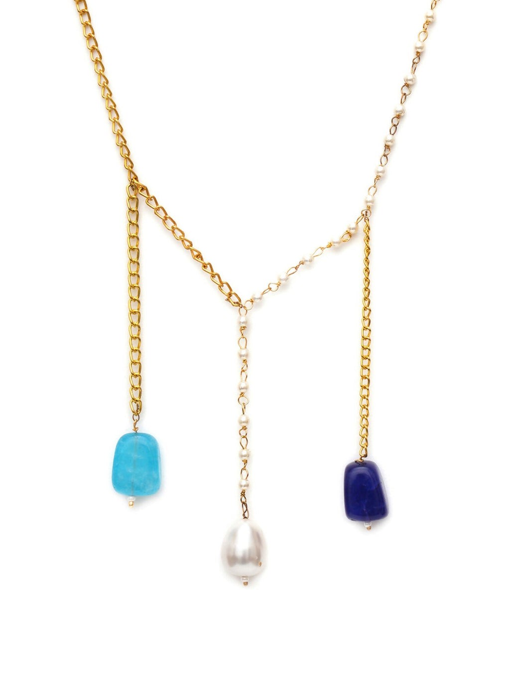 Long Pearl and Gold Chain Neckpiece (Gold) - Ruby Raang