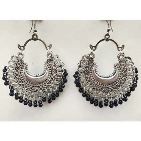 MS Fashion India Half Moon Shape Party Wear Silver Color Black Color Glass Pearls Earrings