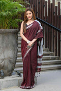 Beatitude Maroon Cotton Handloom Saree