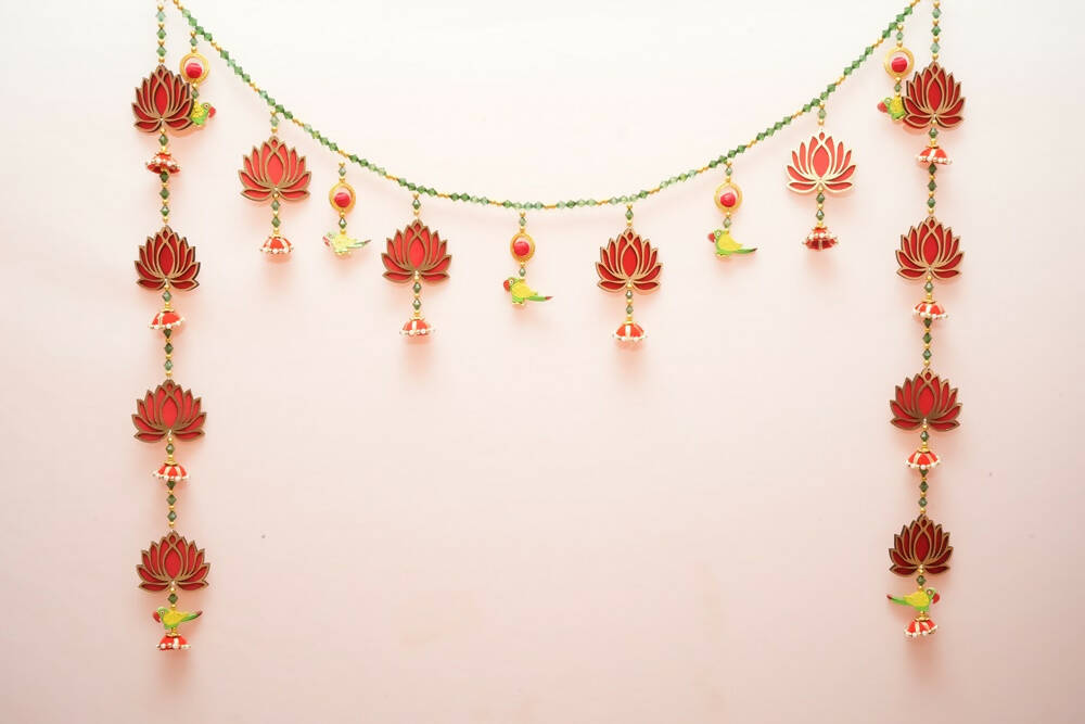 Kundan HandiKrafts Lotus Thoranna Red With Side Hanging