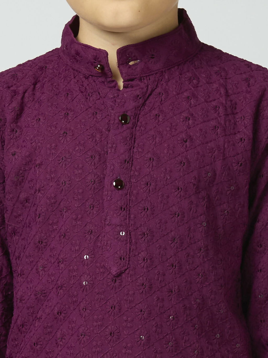 Joban Fashion Kids Island Full Sleeves Cotton Kurta, Pyjama Set with Sequin work - Wine - Distacart