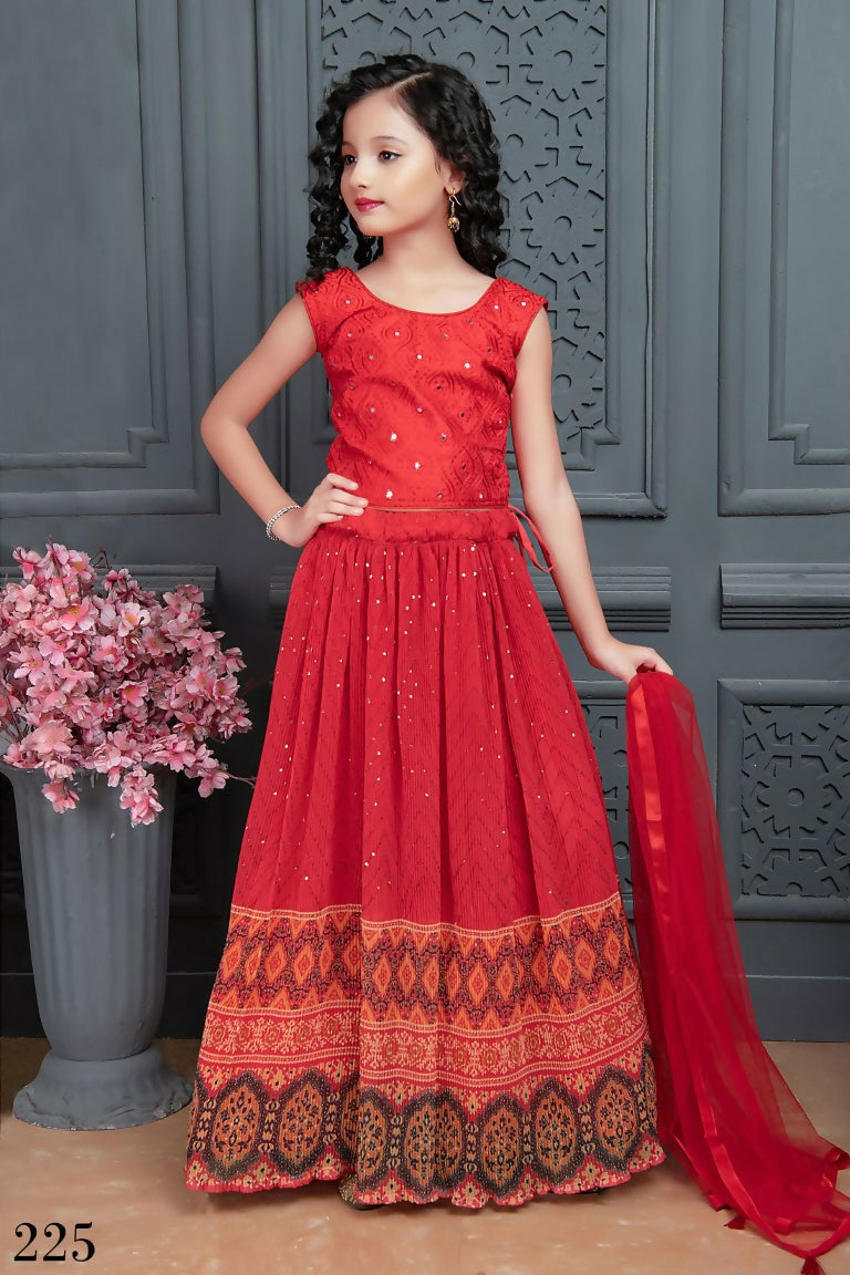 Kids Wedding Designer Red Georgette Lehenga Choli - Aaradhna