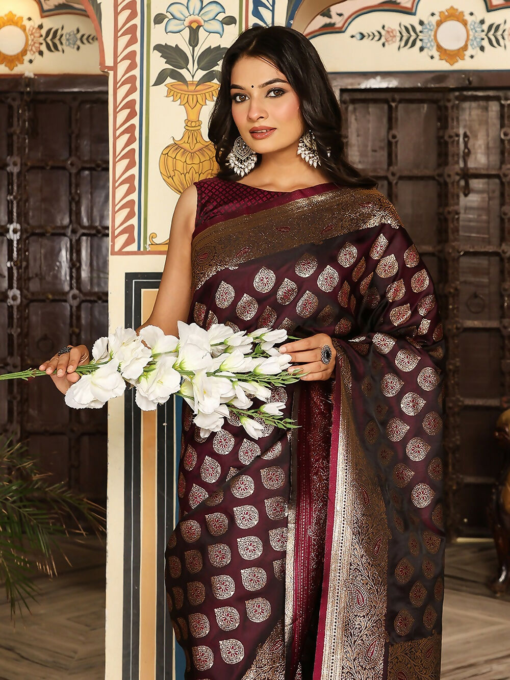 Shree Shyam Fashion Maroon Silk Saree - Distacart