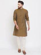 Even Apparels Brown Pure Cotton Men's Kurta With Band Collar - Distacart