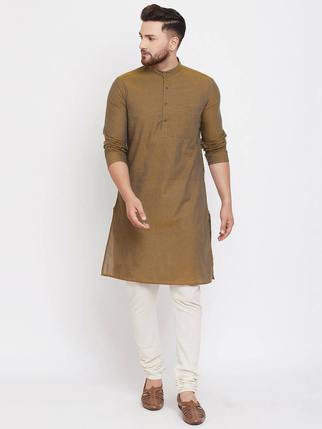 Even Apparels Brown Pure Cotton Men's Kurta With Band Collar - Distacart